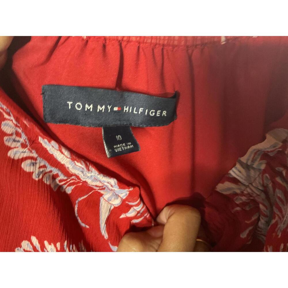 < Tommy Hilfiger Red Floral Asymmetrical Dress > - Picture 3 of 5